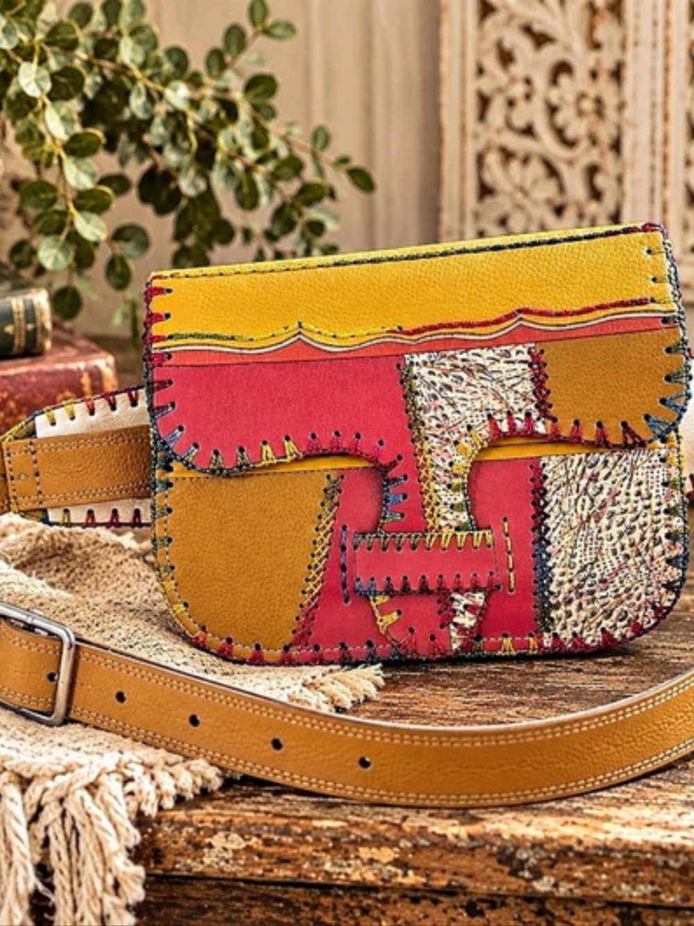 Handmade Patchwork Leather Convertible Waist Shoulder Bag Boho⁸